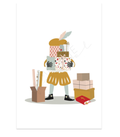Ansichtkaart Sinterklaas "Piet met cadeaus"