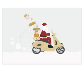 Ansichtkaart Kerst "Santa scooter"