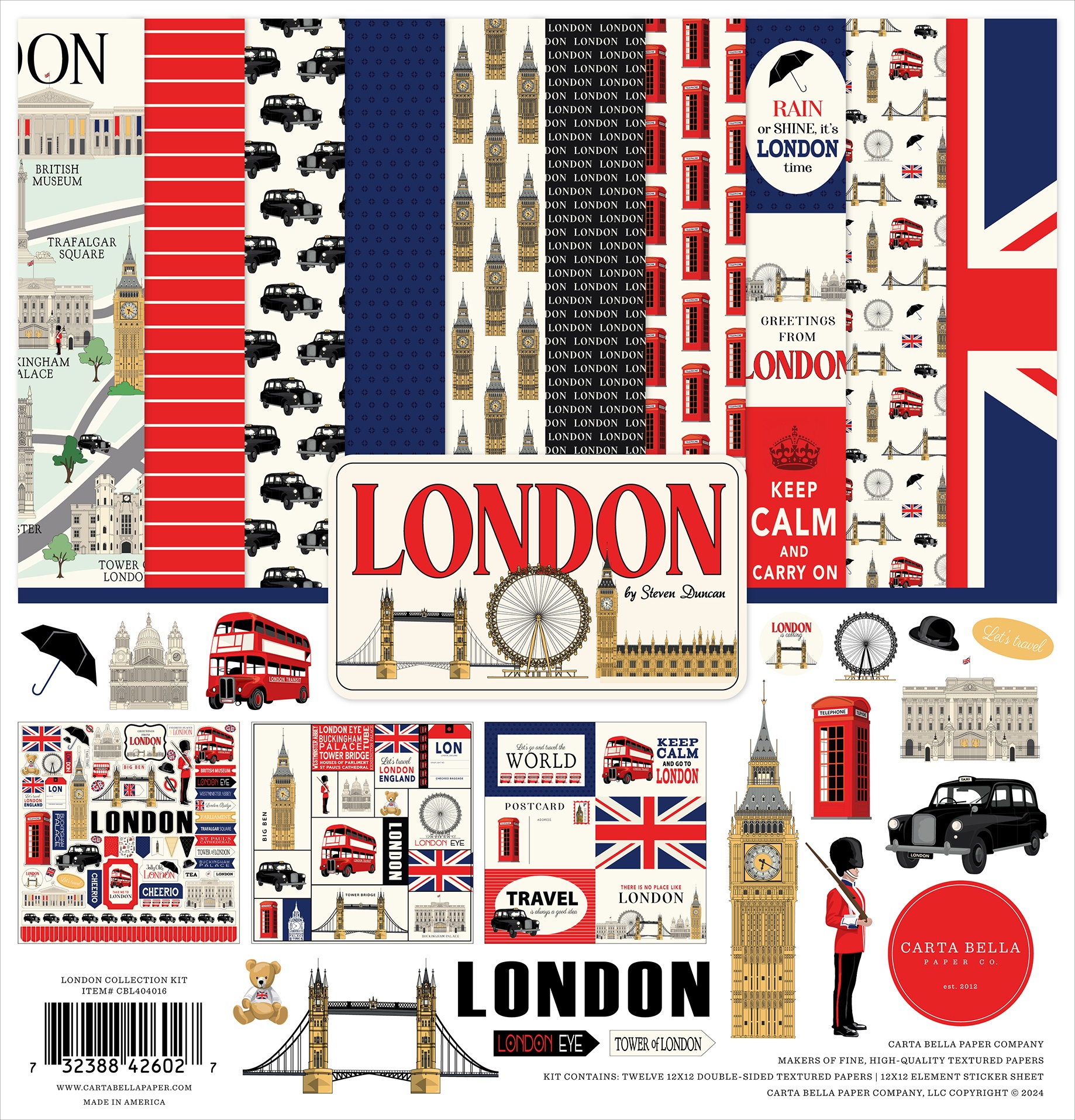 London Scrapbook Kit – 12x12 Inch Papier & Stickers – Carta Bella
