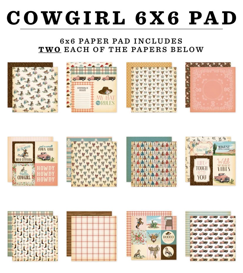 Cowgirl 6x6 Paper Pad – 24 Dubbelzijdige Vellen van Carta Bella