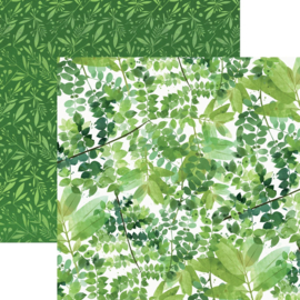 Paper House Dubbelzijdig scrapbook papier -Groene Aquarel Bladeren 30.5x30.5 centimeter