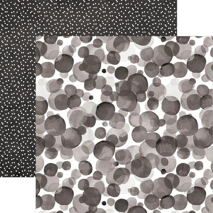 Scrapbookpapier met zwarte aquarel stippen – dubbelzijdig 12x12 inch