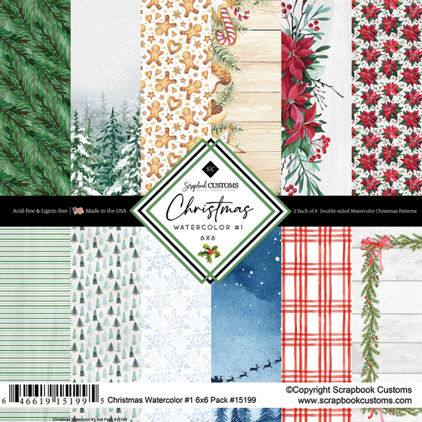 Christmas Watercolor Papier 6x6 – Dubbelzijdig Kerstpapier Set