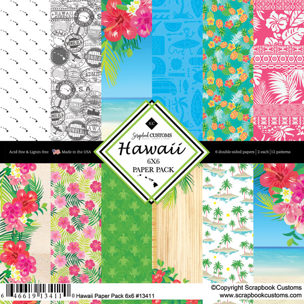 Hawaiï Scrapbookpapier – 6×6 inch dubbelzijdige vellen (12 vellen, 6 ontwerpen)