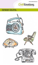 Vintage Radio / telefoon / klok - stempelset A6-formaat