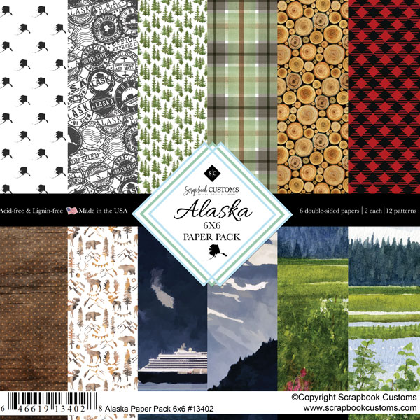 Alaska Scrapbook Papier 15,2x15,2 cm – Dubbelzijdige Set (2x6 Vellen)