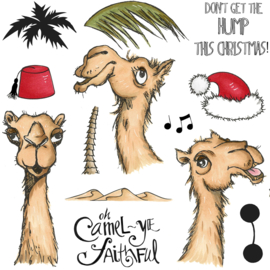 Kerst - Camel ye Faithful / Kamelen DIY stempelset voor grappige kaarten 15 x 20 centimeter