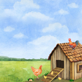 Kippen  / Chicken - watercolor - 30.5x30.5 cm - scrapbookpapier