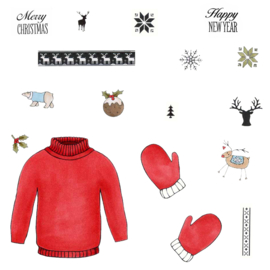 Kerst - DIY Kerstkaart Stempelset Festive Jumpers