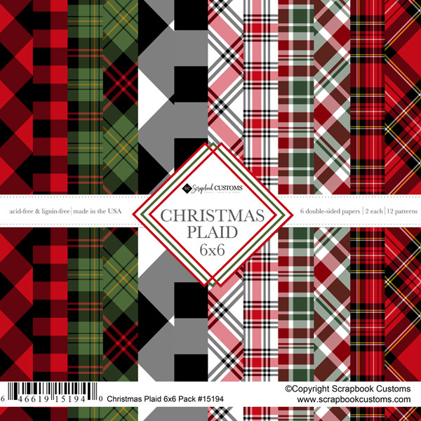 Christmas Plaid Scrapbookpapier – 6x6 inch dubbelzijdige vellen (12 stuks, 6 ontwerpen)