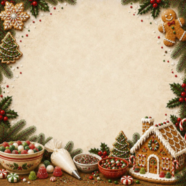 Gingerbread huisje en koekjes / Peperkoek - dubbelzijdig scrapbook papier 30.5 x 30.5 centimeter