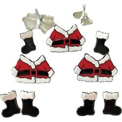 Kerst - Santa suits and boots  - splitpen decoratie zakje 12 stuks