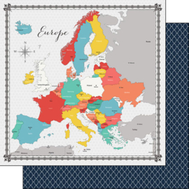 Europe Scrapbookpapier - Memories Map 12x12 - Multihobby.nl