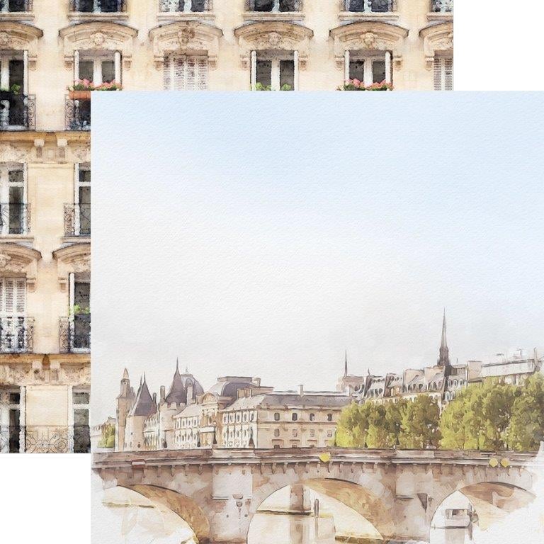 Paper House 12×12 Dubbelzijdig Scrapbookpapier – Paris Bridge Watercolor