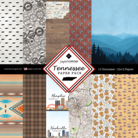 Tennessee Scrapbookpapier 6x6 inch – 12 Vellen met Muziek- & Reisthema