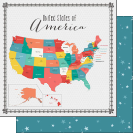 United States of America Memories Map - Dubbelzijdig bedrukt scrapbook papier 30.5 x 30.5 cm
