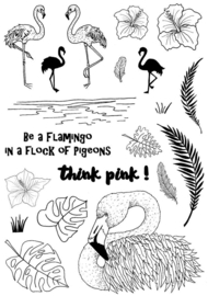 Flamingo hobbystempel set met doorschijnende stempels voor kaarten maken 15 x 20 centimeter