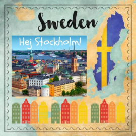 Zweden / Sweden Map Sights- dubbelzijdig scrapbook papier 30.5 x 30.5 centimeter