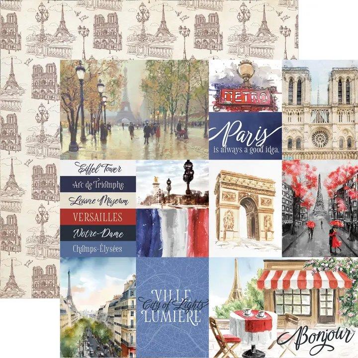Scrapbookpapier Paris Watercolor Tag – dubbelzijdig 12×12 inch