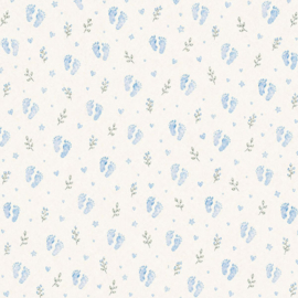 Baby boy footprints met plaid - dubbelzijdig scrapbookpapier - 30.5 x 30.5 cm