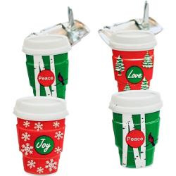 Kerst - Koffiemokken met feestelijke teksten - Splitpennen decoratie - Zakje van 12 stuks