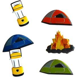 Camping - tent-lamp-haardvuur - thema splitpennen - zakje 12 stuks