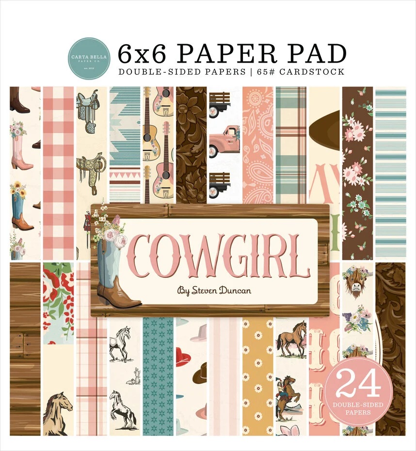Cowgirl 6x6 Paper Pad – 24 Dubbelzijdige Vellen van Carta Bella