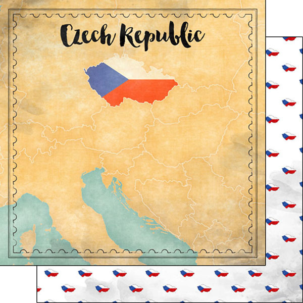Czech Republic Map Sights - 12 x 12 - Scrapbook Paper