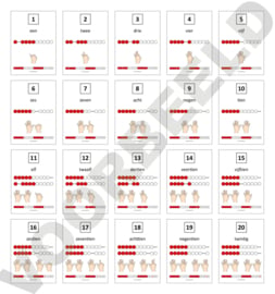 Getallenlijnkaarten 1-20 (tweezijdig) met 5 getal van de dag en 5 stickers