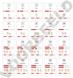 Getallenlijnkaarten 1-20 (tweezijdig) met 5 getal van de dag en 5 stickers