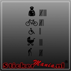 Agent, fiets, rolstoel, kinderwagen, oude man turven sticker