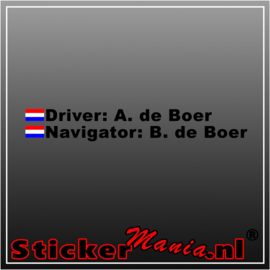 Racenaam driver & navigator met vlag sticker set