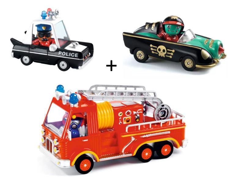 16. Brandweerwagen + 2 crazy motors auto's