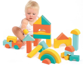 7. Inlegpuzzel voertuigen + zachte constructieblokken