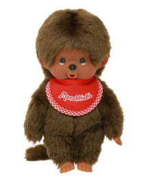 Monchhichi jongen bruin rode slab