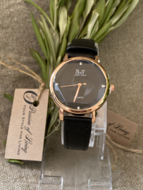 Dames horloge Chique Black facet glas