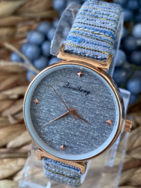 Dames horloge licht Grey/Bleu glitter