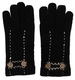 Wollen dames handschoenen Black met knoopjes