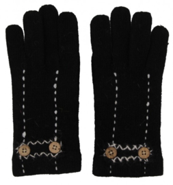 Wollen dames handschoenen Black met knoopjes