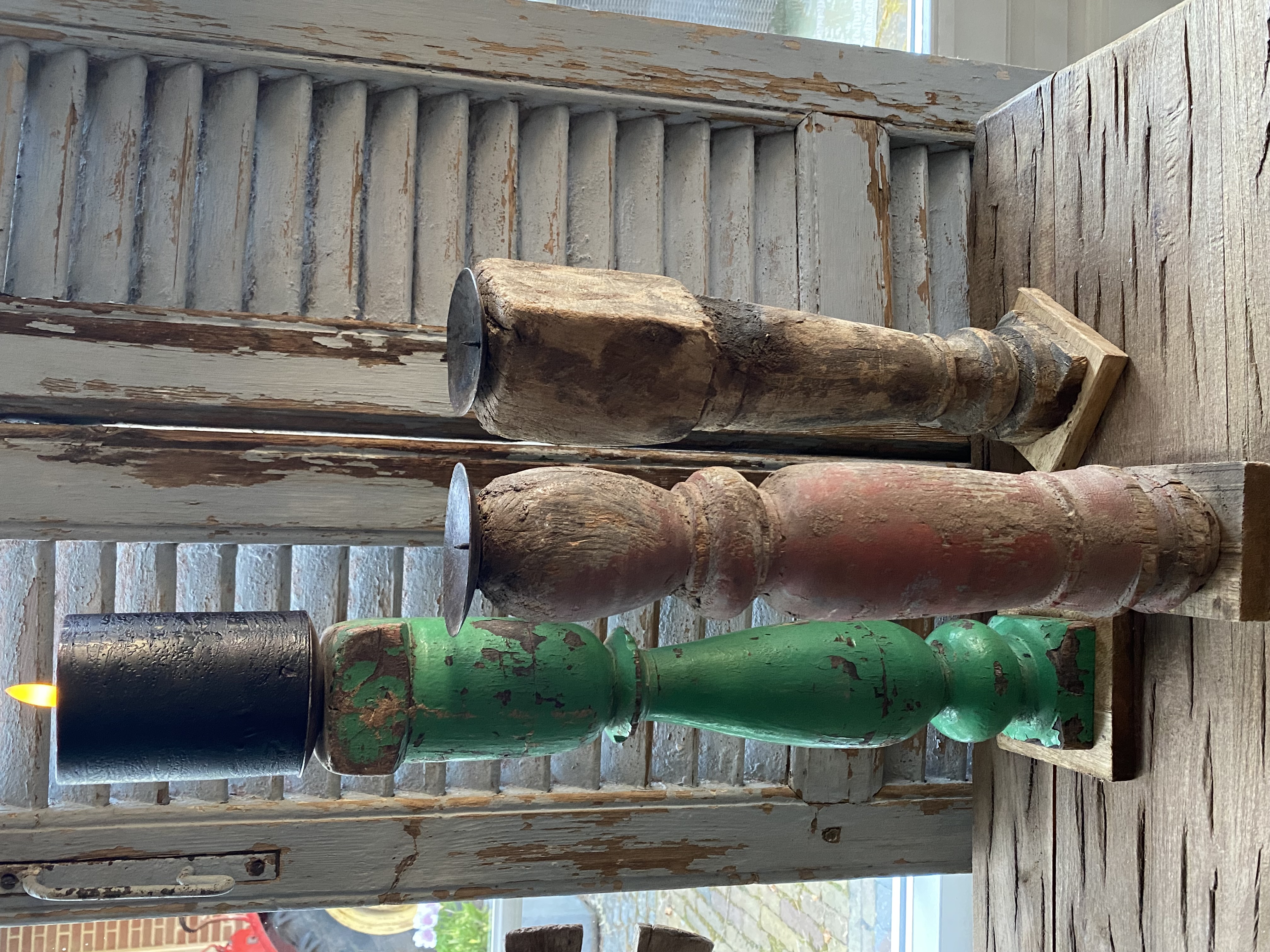 Houten Baluster kandelaar green
