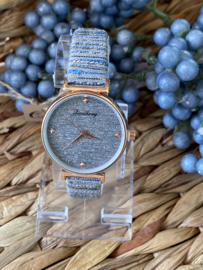 Dames horloge licht Grey/Bleu glitter