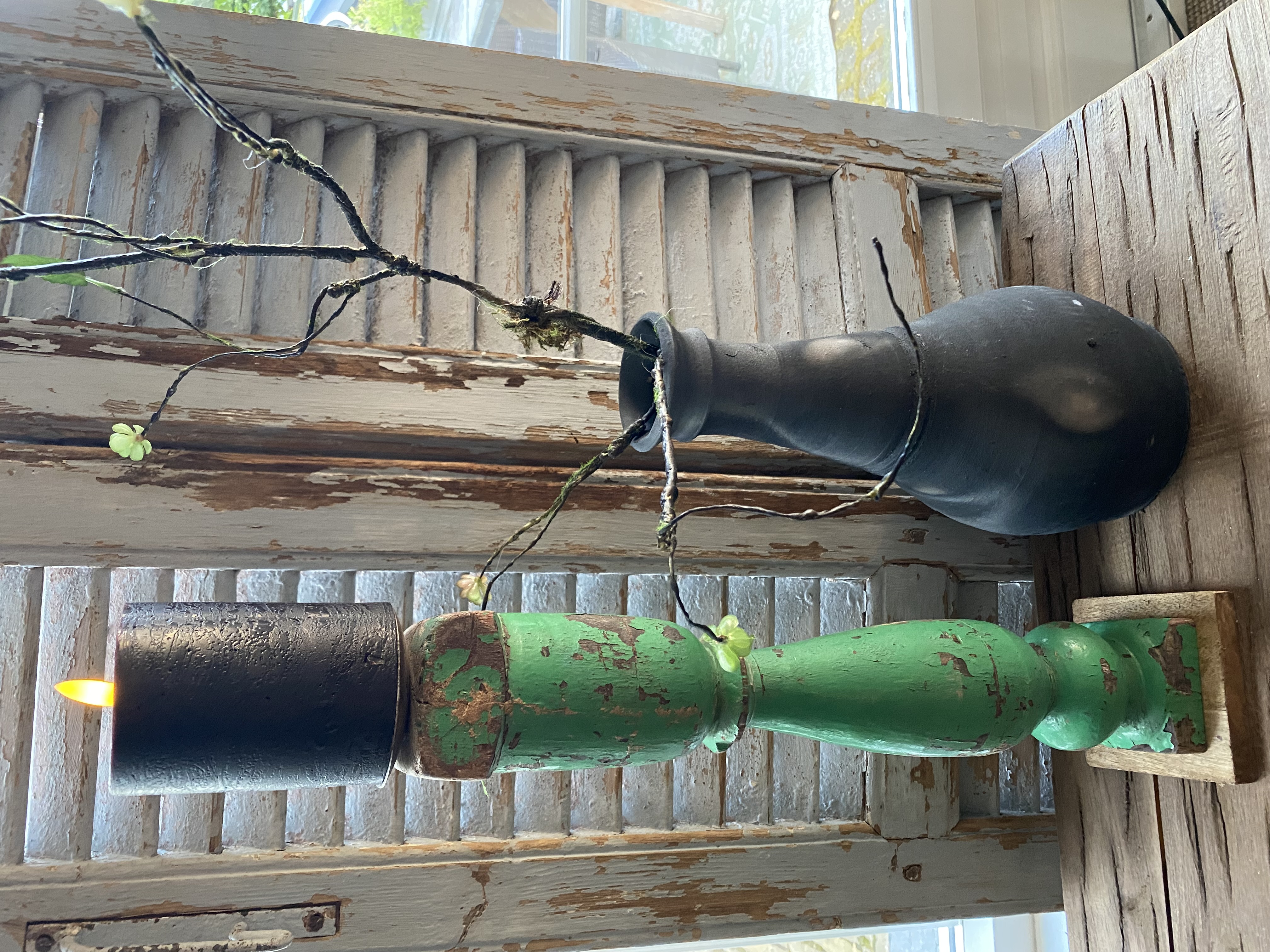 Houten Baluster kandelaar green