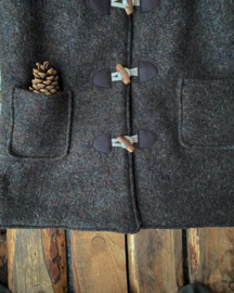 Wool Winter Coat Round Hood & Knitted Cuffs Dusky Brown
