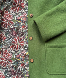 Women's Wool Spring / Autumn Coat Mossgreen Batic Flowers