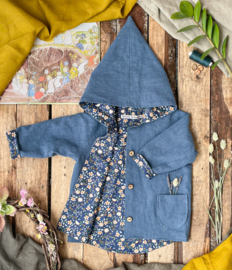 NEW! Linen Jacket Blue - Flowers Blue