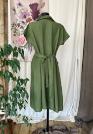 Folk dress Linen Moss Green