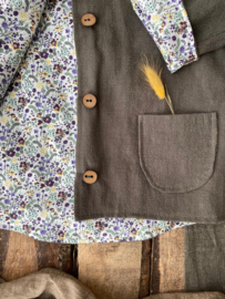 Linen Jacket Earth Green - Heather flowers 98/104