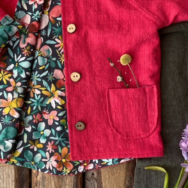 Linen Jacket Red - Flowers 98/104