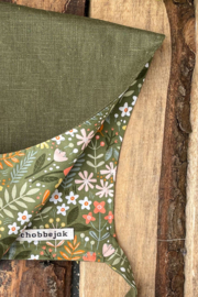 Linen Pixie Hat Mossgreen Flowers