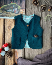 Wool Vest Dark Green Forest Animals Size 74/80